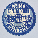 710512 Ronde sluitzegel van G. Boonzaaijer, Bakkerij, Bemuurde Weerd [Wz.] 21 te Utrecht.